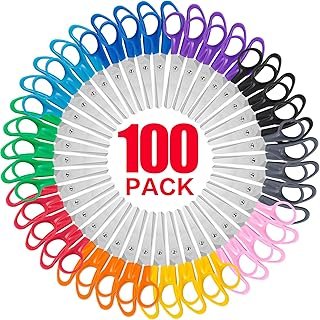100 Pack Kids Scissors, 5 Inch Bulk Scissors for School, Blunt Tip for C...