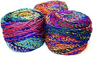Revolution Fibers Recycled Sari Silk Yarn, Multi-Color Pure Silk, Made F...