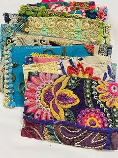 Vintage Patchwork Fabric Scraps Boho Remnants Handstitched Embroidered F...