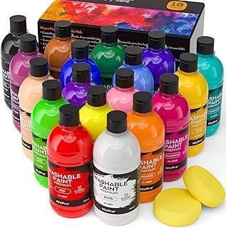 Nicpro 18 Colors Large Washable Paint Set for Kid (8.4oz,250 ml), Acryli...