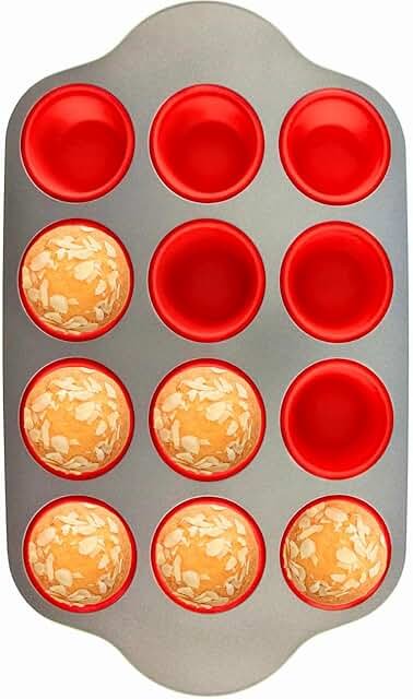 Boxiki Kitchen Non-Stick 12 Cup Silicone Muffin Pan With Steel Frame - B...