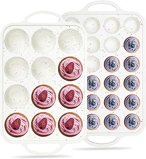 Regular 12 Cup and Mini 24 Cup Nonstick Cupcake Pan Set Silicone Muffin ...