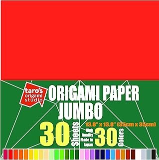 [Taro's Origami Studio] Jumbo 13.8 Inch One Sided 30 Colors 30 Sheets Sq...
