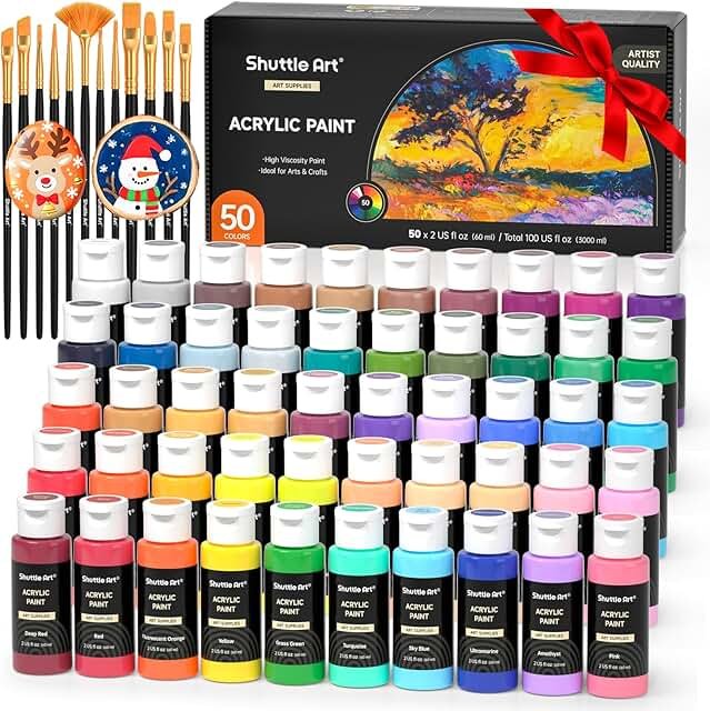 Shuttle Art Acrylic Paint, 50 Colors Acrylic Paint Set, 2oz/60ml Bottles...