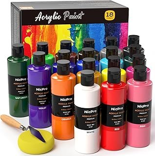 Nicpro 18 Colors Large Acrylic Paint Set, 8.45oz/250 ml Artist Painting ...