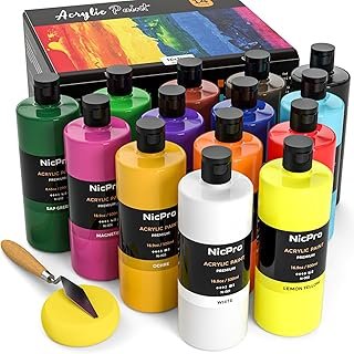 Nicpro 14 Colors Large Bulk Acrylic Paint Set (16.9 oz,500 ml) Rich Art ...