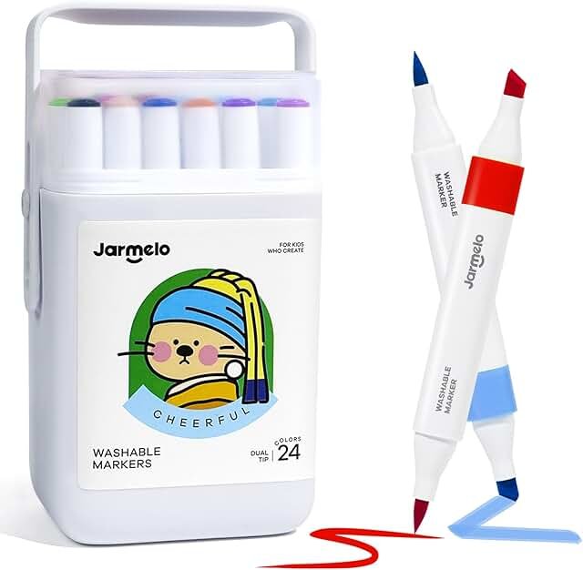 Jar Melo Washable Dual Tip Markers for Kids Ages 4-8, Brush & Chisel Tip...