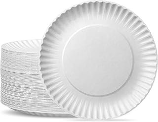 GUSTO [9 Inch - 300 Pack Uncoated White Paper Plates - Disposable, Decor...