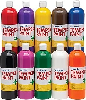 Fun Express Washable Tempera Paint Set for Kids - 10 Bright Colors in 16...