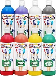 Colorations Paraben-Free Simply Washable Tempera Paint, Rainbow Plus 8 P...