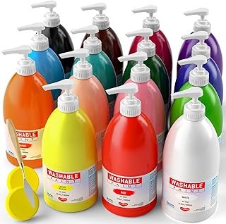15 Colors Large Washable Paint Set (33.8oz/ 1000ml), Bulk Painting Suppl...