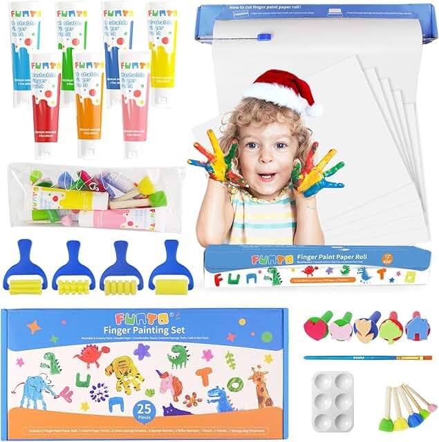 Funto Kids Washable Finger Paint Set, 25 PCS Non Toxic Art Painting Supp...