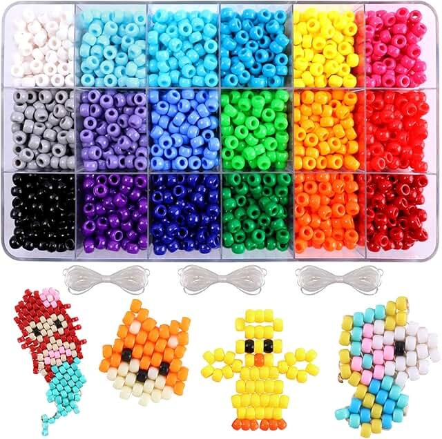 2600+pcs Pony Beads Kit 18 Color Rainbow Plastic Multicolor Pony Bead Bu...