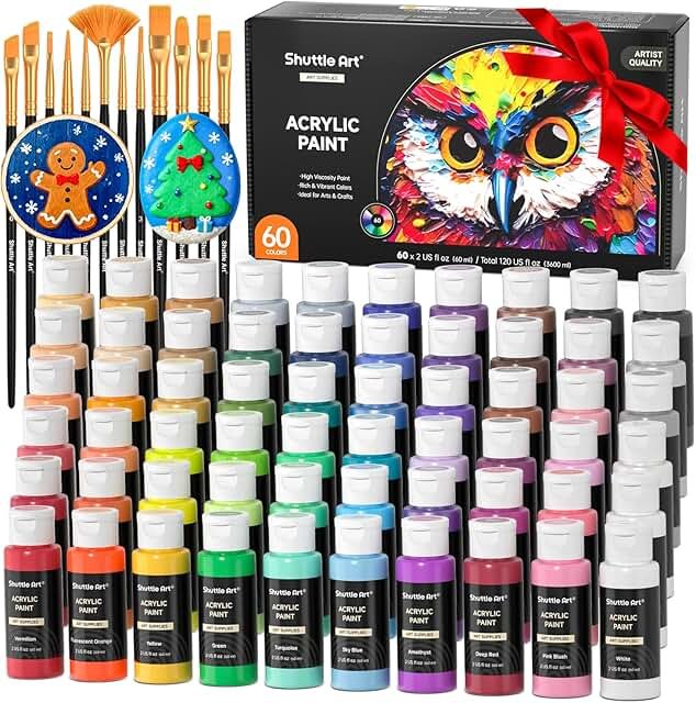 72 Pack Acrylic Paint Set, Shuttle Art 60 Colors Acrylic Paint Including...