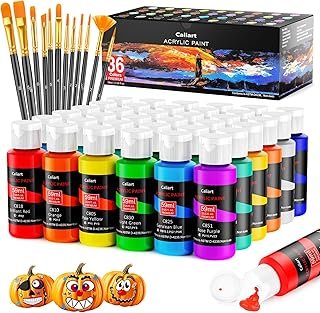 Caliart Acrylic Paint Set with 12 Brushes, 36 Colors (59ml, 2oz) Art Cra...