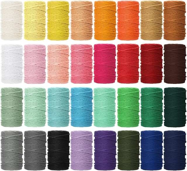 Kenning 32 Rolls Macrame Cord 4 Strand 3 MM x 1760 Yards Natural Cotton ...