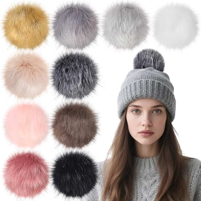 Juinte 10 Pcs 6inch Faux Fur Pom Pom for Hats Large Fluffy Pompom Balls ...