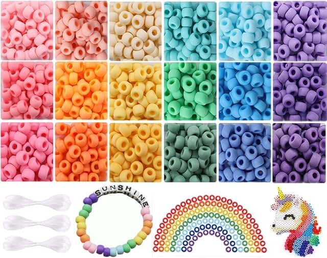 2600+pcs Pony Beads Craft Kit Set Opaque Matte Plastic Multicolor Bracel...