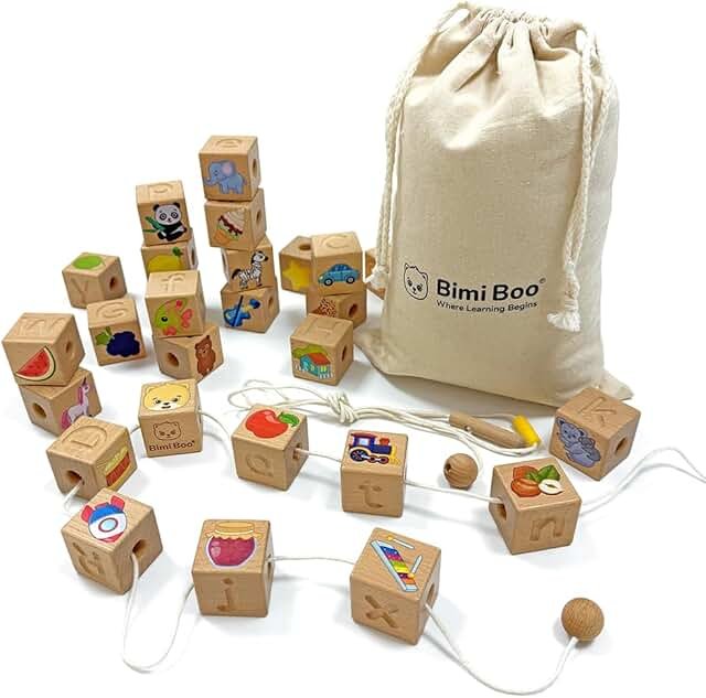 Bimi Boo Alphabet Lacing Beads for Toddlers - ABC Fine Motor Letter Thre...