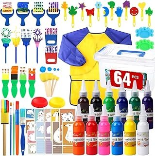 64 Pack Washable Paint Set for Kids, 12 Colors Non Toxic Finger Paints f...