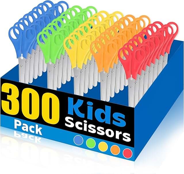 300 Pcs Kids Scissors Bulk for School, 5 Inch Blunt Tip Kid Safety Sciss...