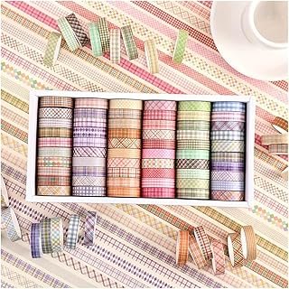 60 Rolls Vintage Washi Tapes Set - Colorful Striped Decorative Masking T...