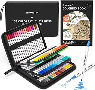 Shuttle Art Dual Tip Brush Marker Pens, 105 Colors Fine and Brush Tip Ma...